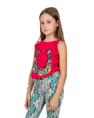 Blusa Rock & Roll Denim Herradura Flores Niña