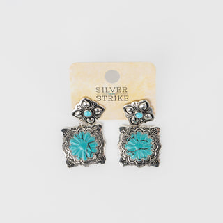 Aretes Silver Strike Flor Turquesa