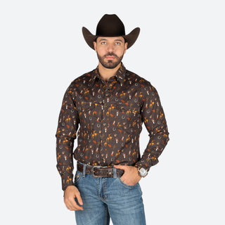 Camisa Rock 6 Roll Denim Rodeo Brown Caballero