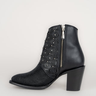 Botín Cuadra Mantarraya Negro Dama