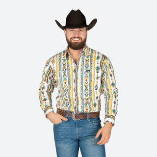 Camisa Wrangler Checotah Pistache Blanco Caballero