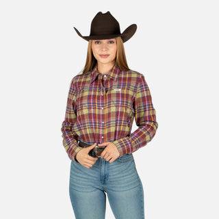 Camisa Wrangler Cuadros Tinto Dama