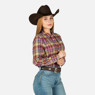 Camisa Wrangler Cuadros Tinto Dama