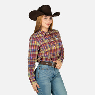Camisa Wrangler Cuadros Tinto Dama