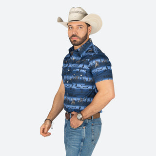 Camisa Rock & Roll Denim Jinete Blue Caballero