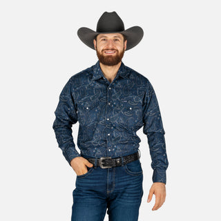 Camisa Wrangler Estampado Marino Caballero