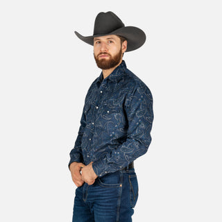 Camisa Wrangler Estampado Marino Caballero