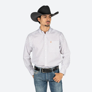 Camisa Ariat WF Landry LS White Geo Print Caballero