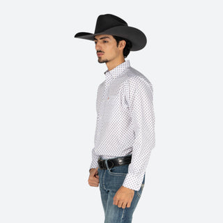 Camisa Ariat WF Landry LS White Geo Print Caballero