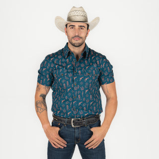 Camisa Rock & Roll Denim Teal Caballero
