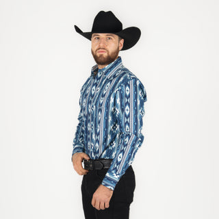 Camisa Wrangler Checotah Azul Blanco Caballero