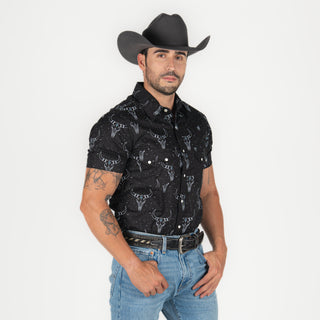 Camisa Rock & Roll Denim Dale Longhrn Print Black Caballero