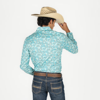 Camisa Rock & Roll Denim Paisley Bright Turquoise Caballero