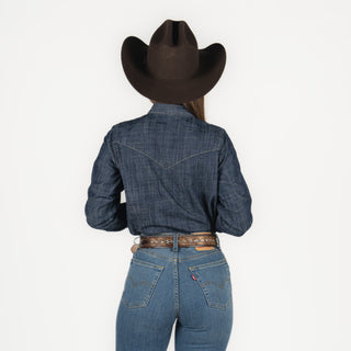 Camisa Wrangler Mezclilla Logo Rosa Dama