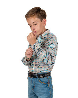 Camisa Rock & Roll Denim Aztec Teal Niño