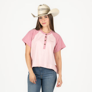 Blusa Kimes Ranch Helena Cropped Henley Pink Dama
