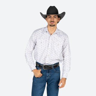 Camisa Rodeo Estampado Blanco Caballero