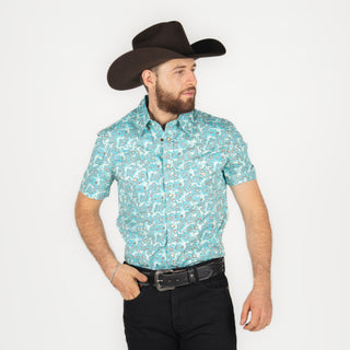 Camisa Rock & Roll Denim Paisley Bright Turquoise Caballero