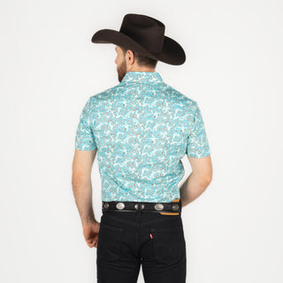 Camisa Rock & Roll Denim Paisley Bright Turquoise Caballero
