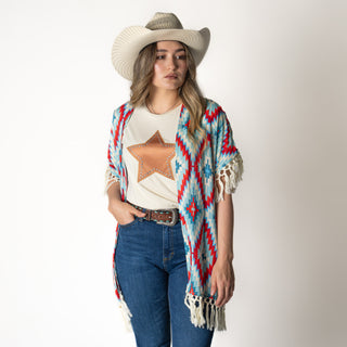 Kimono Rock & Roll Denim Aztec Print Dama