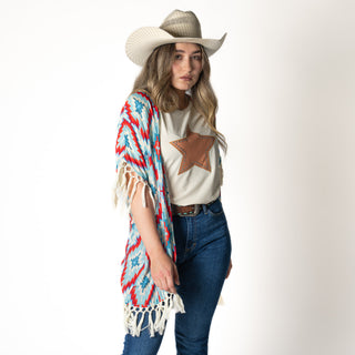 Kimono Rock & Roll Denim Aztec Print Dama