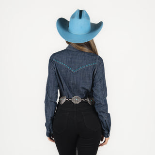 Camisa Wrangler Mezclilla Bordado Turquesa Dama