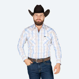 Camisa Wrangler Azul Kaki Caballero