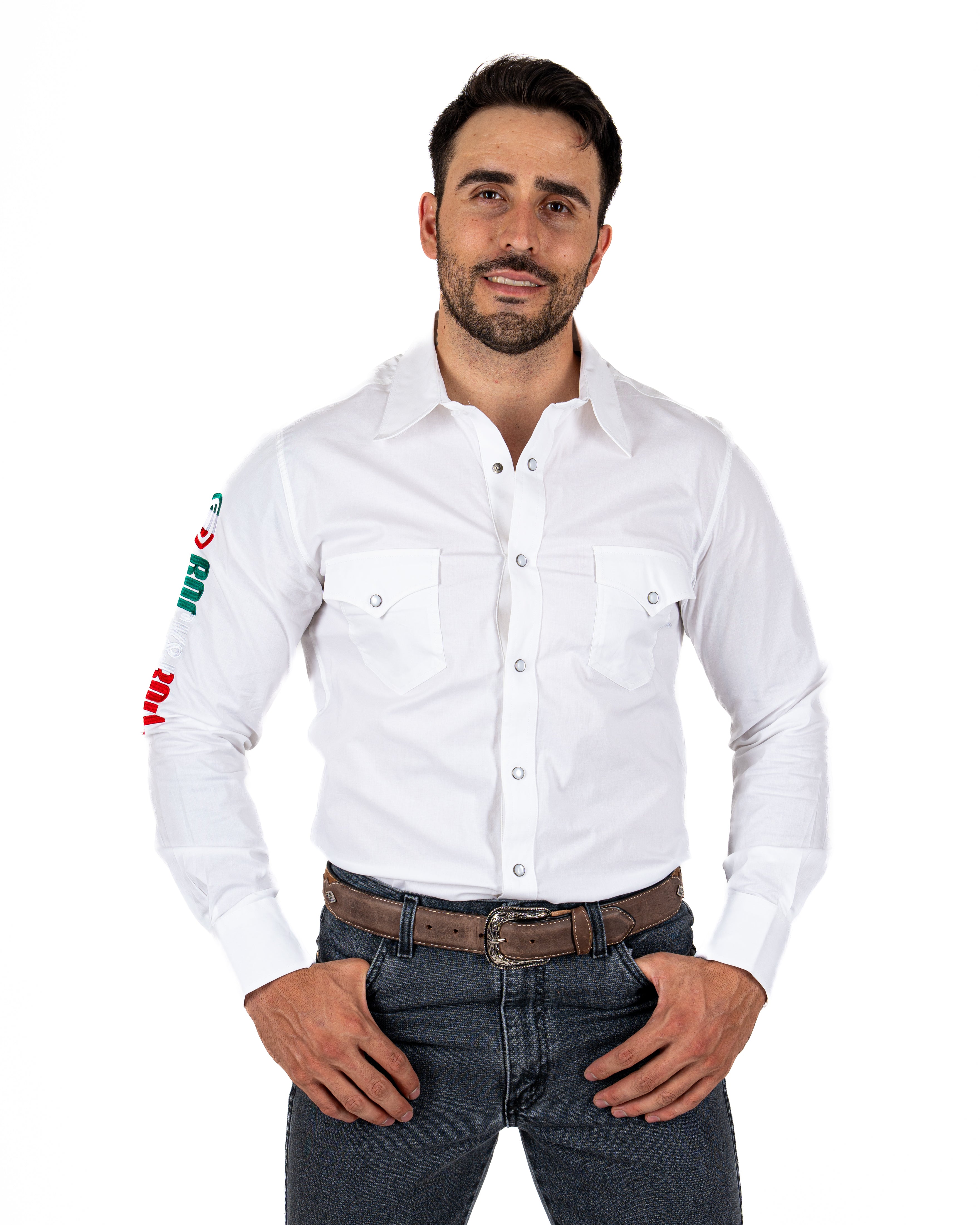 Camisa Rock & Roll Denim Embroidered Mexico Caballero