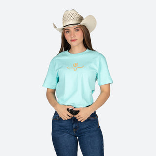 Blusa Kimes Ranch Lucky B Saddle Light Blue Dama
