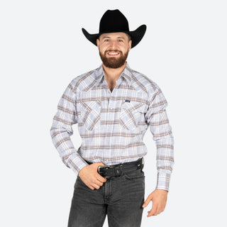 Camisa Wrangler Cuadros Café Gris Caballero