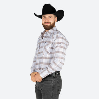 Camisa Wrangler Cuadros Café Gris Caballero