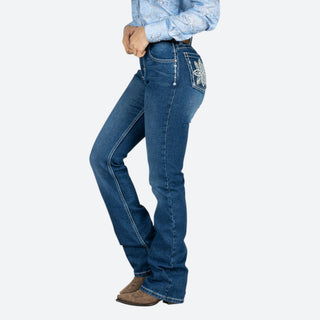 Jeans Wrangler Retro Flor Bordada Dama