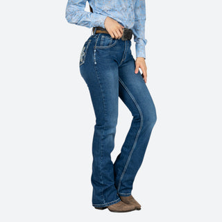 Jeans Wrangler Retro Flor Bordada Dama
