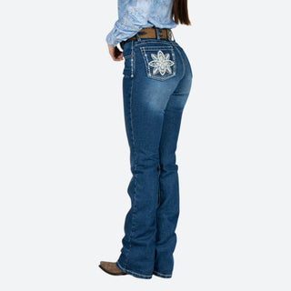 Jeans Wrangler Retro Flor Bordada Dama