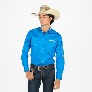 Camisa Wrangler Azul Logo Dorado Caballero