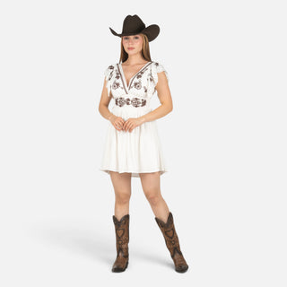 Vestido Rock & Roll Denim Flores Natural Dama