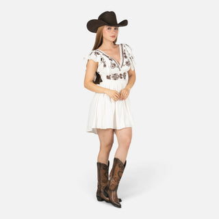 Vestido Rock & Roll Denim Flores Natural Dama