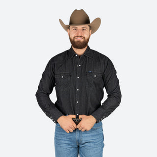 Camisa Wrangler Mezclilla Negro Caballero