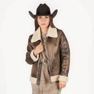 Chamarra McAllen Piel Café Dama