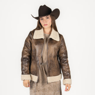 Chamarra McAllen Piel Café Dama