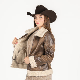 Chamarra McAllen Piel Café Dama