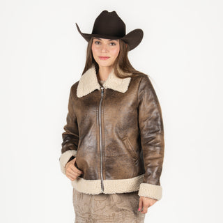 Chamarra McAllen Piel Café Dama