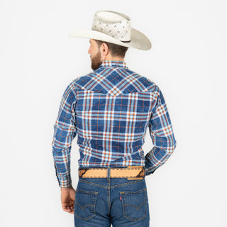 Camisa Wrangler Cuadro Azul Naranja Caballero