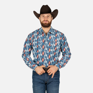 Camisa Wrangler Checotah Azul Caballero
