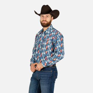 Camisa Wrangler Checotah Azul Caballero
