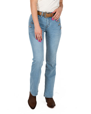Jeans Rock & Roll Denim Scallop Pocket Riding Dama