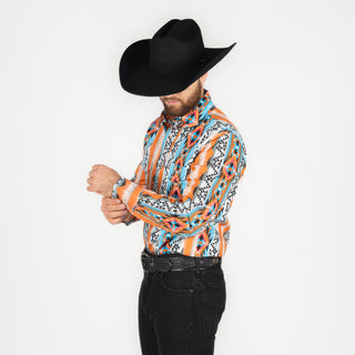 Camisa Wrangler Checotah Naranja Caballero
