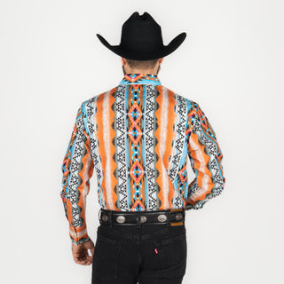 Camisa Wrangler Checotah Naranja Caballero