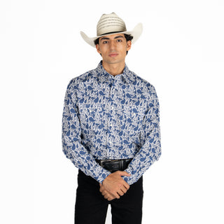 Camisa Wrangler 20X Estampado Azul Caballero