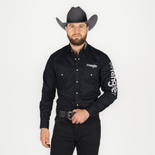 Camisa Wrangler Logo Negro Plata Caballero